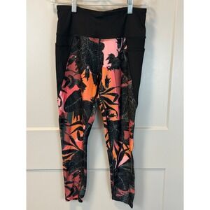 Betsey Johnson Salmon Pink Floral Performance High Rise Leggings Size Medium